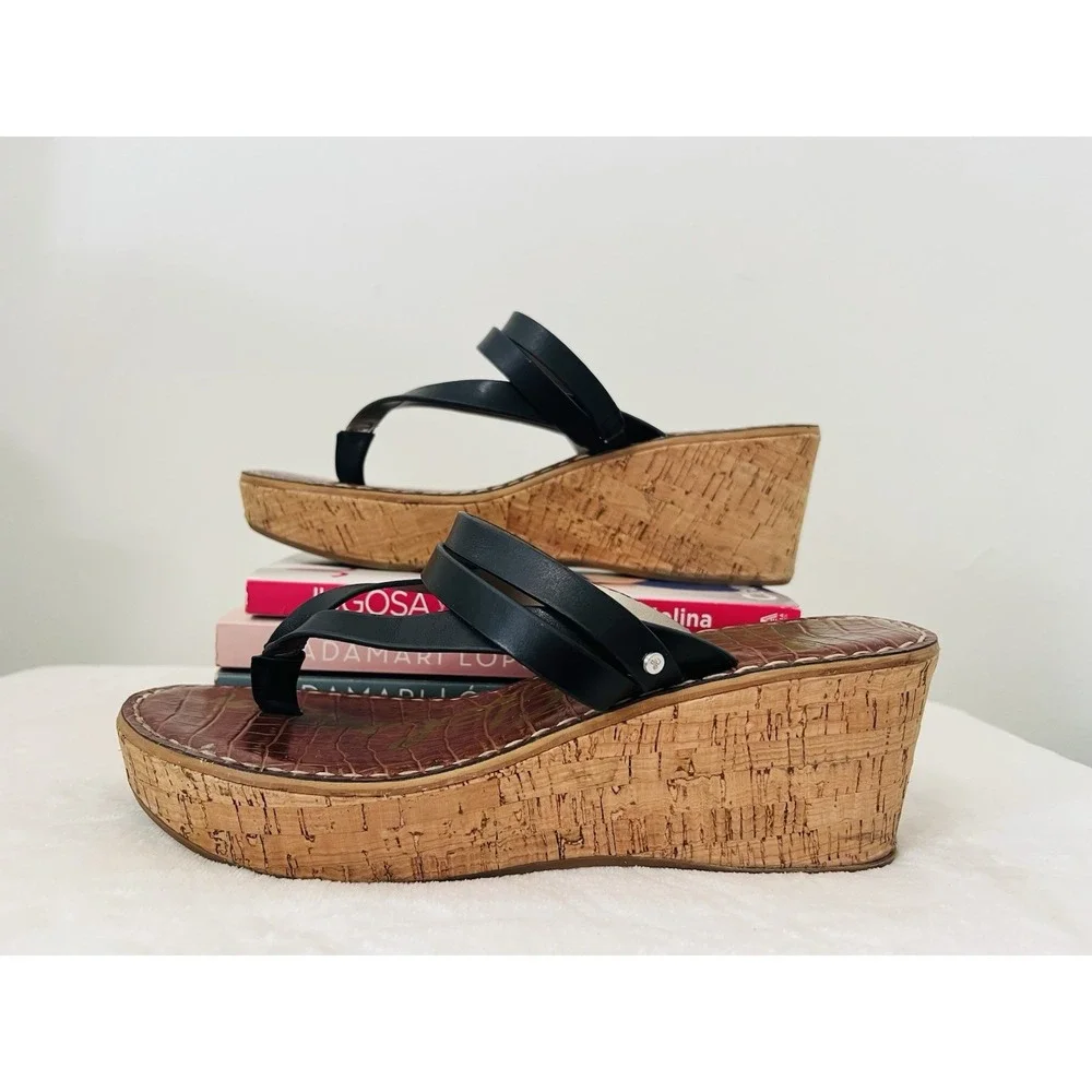 Sam Edelman Womens Rasha Slip On Cork Wedge Flip Flop Sandals Dark Brown Sz‎ 9.5